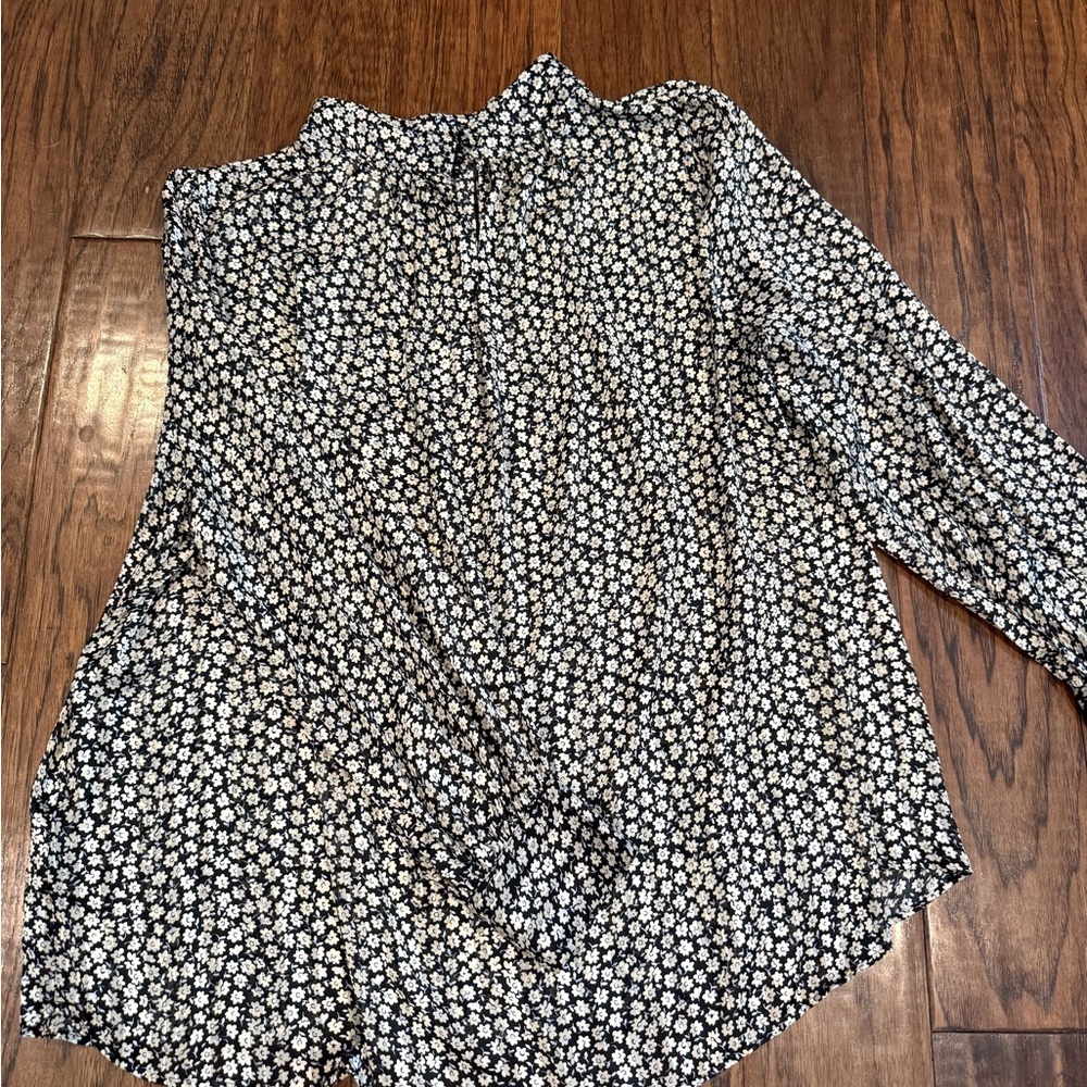 H&M Black Blouse with White Floral Print